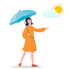 Vector illustration girl with umbrella and sneakers like sun.