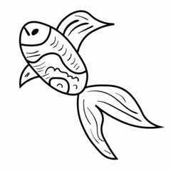 Black doodle fish vector illustration. Animal icon for kids. Line art on white background.