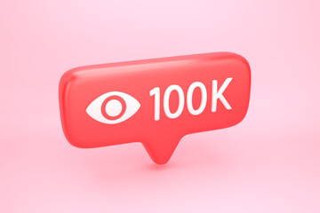 One hundred thousand views social media notification with eye icon