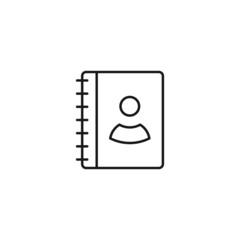 Contact us concept. Signs and symbols of interface. Editable strokes. Suitable for apps, web sites, stores, shops. Vector line icon of user on cover of notebook