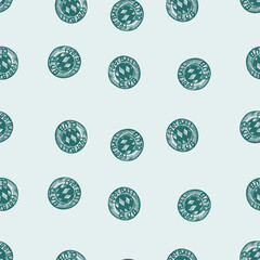 Football emblem engraving seamless pattern. Vintage background sport topic in hand drawn style.