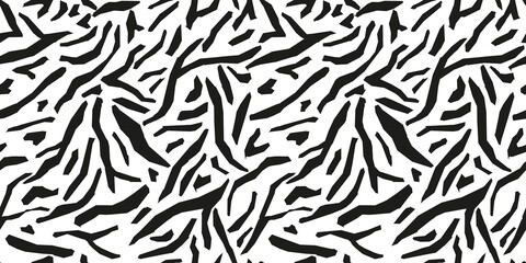 Seamless pattern animal rough striped on white background. Monochrome fur wild animals tiger or zebra.