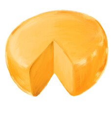 Cheese wheel dairy buttery product digital oil painting illustration