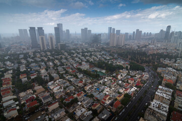 Fototapeta na wymiar Rain in Tel Aviv, Israel. Givatayim panorama