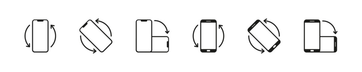 Rotate phone sign. Turn mobile device icon. Isolated vector ratation sign. Horisontal turn of mobile phone vector sign.