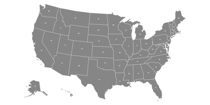 Usa map. United states of america vector country. Usa outline isolated. All states on white background