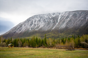 Snow-capped peaks of the mountains of the North Chui range in the morning, Altai, South of Western Siberia of Russia