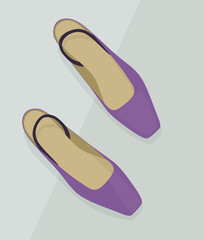 Vector flat image of women's sandals with a square closed toe. Summer women's sandals with heels. Design for postcards, posters, backgrounds, templates, textiles, backgrounds.