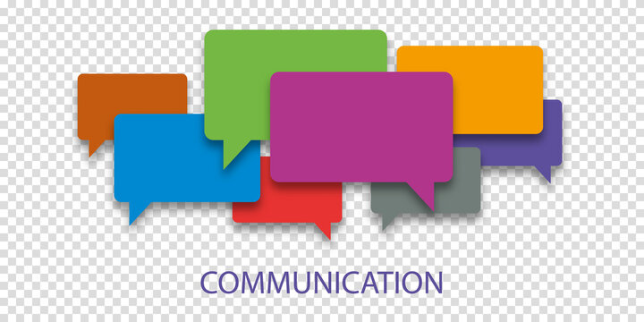 Vector illustration of communication concept. Word communication with colorful dialog speech bubbles. Paper cut style on transparent isolated background. Community concept