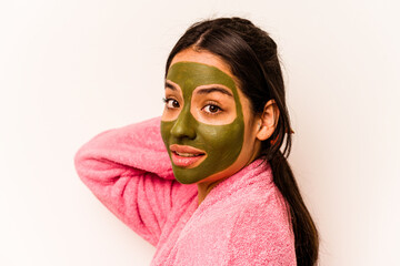 Young hispanic woman wearing facial mask isolated on white background