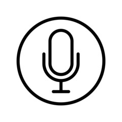 Black vector clipart illustration micro. The sign is a microphone icon in a circle on a white isolated background.