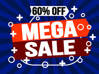 60% off mega sale. Super sale discount banner promotion.