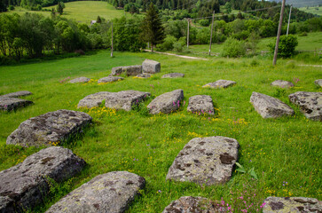 The old medieval necropolis called Stecci in Central Bosnia. Medieval tombstone called Stecak near the town of Novi Travnik. Necropolis called Maculje in the heart of Bosnia and Herzegovina.