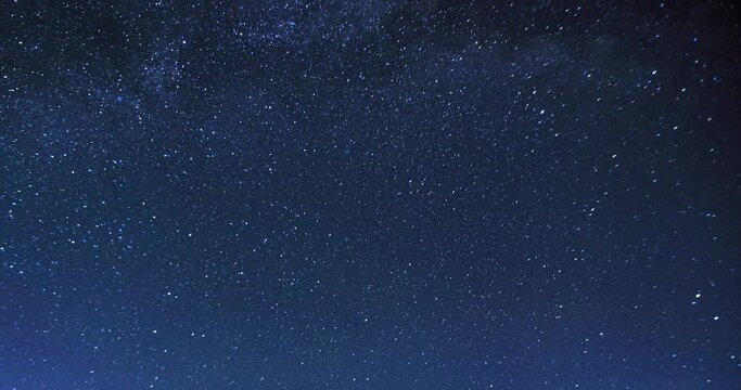 The starry sky on a dark night. Night movement of stars, the milky way moving across the sky. Timelapse