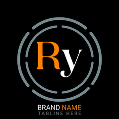 Ry Letter Logo design. black background. - obrazy, fototapety, plakaty
