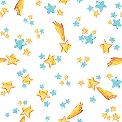 Watercolor stars seamless pattern for fabric, print, textile design, scrapbook paper, wrapping paper, wallpaper