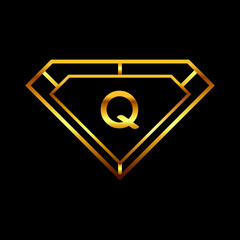 Gold Diamond Initial Q logo design template Premium