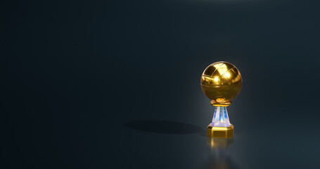 Shiny Volleyball Gold Trophy with a Dark blue background