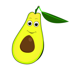 Happy character smiling avocado. Cheerful avocado. Print for a T-shirt. Vector illustration