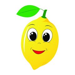 Happy character smiling yellow lemon. Cheerful lemon. Print for a T-shirt. Vector illustration