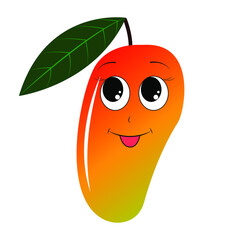 Happy smiling mango character. Cheerful mango. Print for a T-shirt. Vector illustration