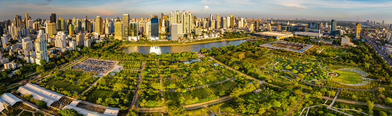 Fototapeta premium Benjakitti Park or Benchakitti forest park new design walkway in central Bangkok, Thailand
