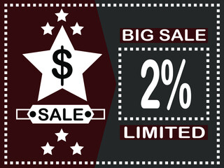 2% off. Big sale vector banner with discount star.