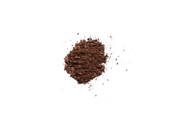 Makeup cosmetics. Eyeshadow in brown color crushed palette, colorful eye shadow powder isolated.