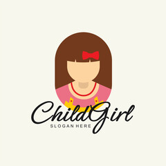 Little girl logo beauty flat design vector template