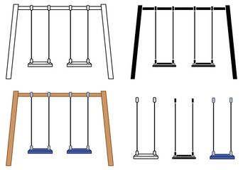 Swing Set Clipart Set - Outline, Silhouette and Color