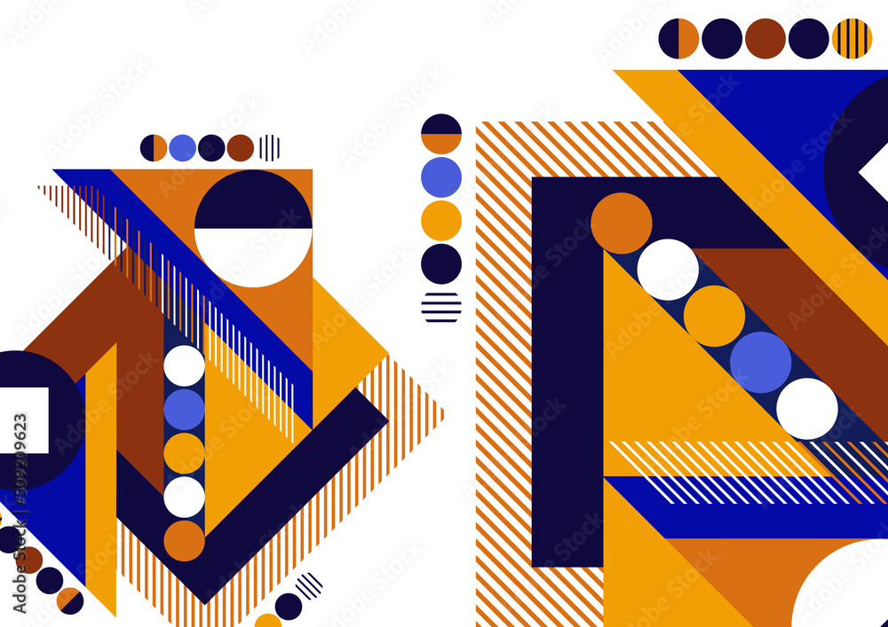 Poster modern abstract brochure with geometric shapes, circles and squares, lines. minimal bold architectur