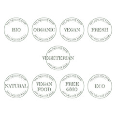 Eco bio organic and natural product sticker label badge and logo ecology icon