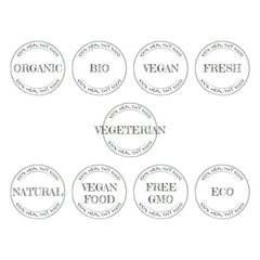 Eco bio organic and natural product sticker label badge and logo ecology icon