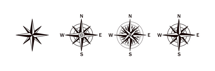 Róza wiatrów, busola, kompas - zestaw ikon