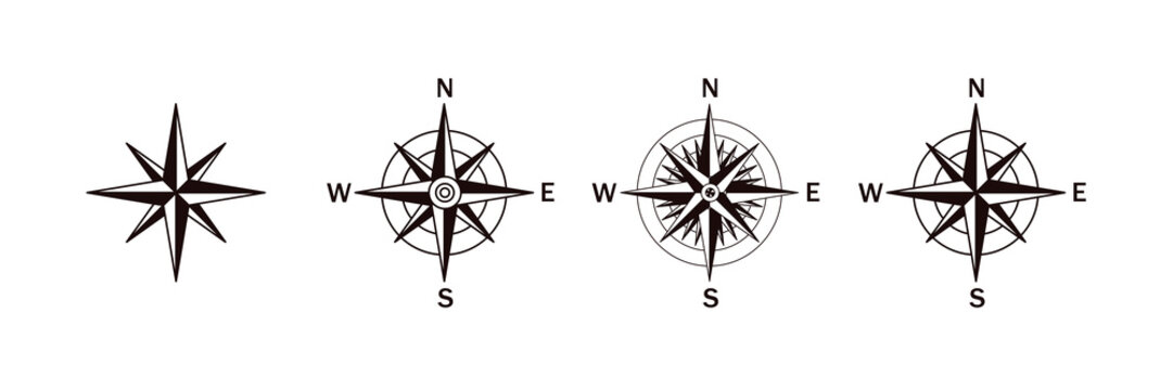 Róza wiatrów, busola, kompas - zestaw ikon