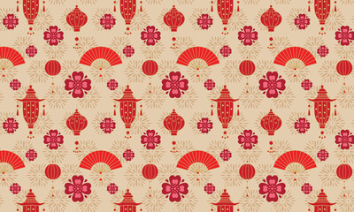 Seamless pattern with Chinese street lanterns Vector Illustration