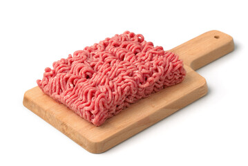 Fresh minced meat on wooden cutting board