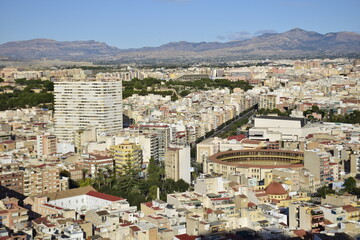 Alicante, Spain - 10 november 2019: Panoramic view of Alicante from Santa Barbara Castle