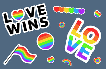 LOVE WINS Symbols with  rainbow Color LGBT pride flag or Rainbow of LGBT isolated on blue background,Vector illustration EPS 10