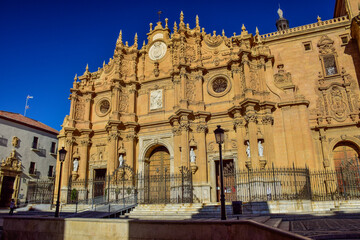 Guadix, Spain - 09 november 2019: Cathedral of Guadix or Cathedral of the Incarnation, Catedral de la Encarnacion de Guadix is a Roman Catholic church in Guadix, province of Granada - obrazy, fototapety, plakaty
