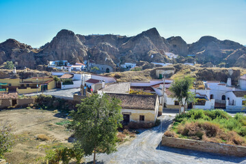 Guadix, Spain - 09 november 2019: Guadix is famous for its cave houses. These cave houses are up in the hills and are in the Troglodyte Quarter (Barrio Troglodyte) of the city