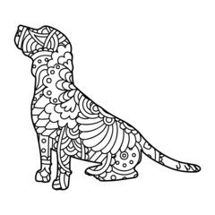 Zentangle Beagle dog. Vector ornamental and decorative template illustration for printing on postcards, t-shirts, bags, cups, clothing, Wallpaper, posters, coloring books, interior paintings.