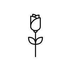 Geometrical rose with leaves icon. Black outline logo. Minimalist modern style. Vector illustration, flat design