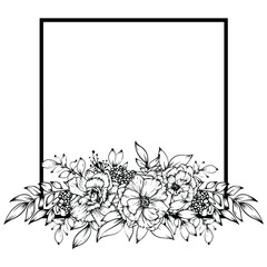 geometric frame with outline rose flower