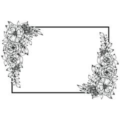 geometric frame with outline rose flower