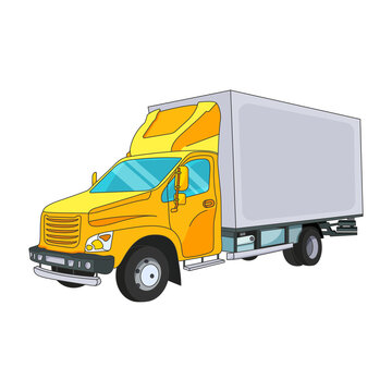 yellow delivery truck with gray body