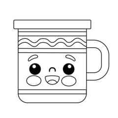 Coloring for kids. Kawaii pink cups. Black and white contour