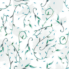 Abstract seamless pattern with watercolor twigs in splash background