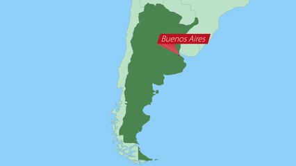 Map of Argentina with pin of country capital.
