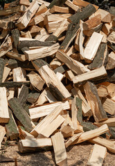 The texture of a pile of chopped firewood for the furnace firebox. Agriculture,